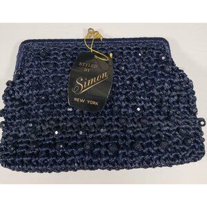 Styled by Simon Bag Navy Beaded Clutch Purse Evening Made in Italy Vintage